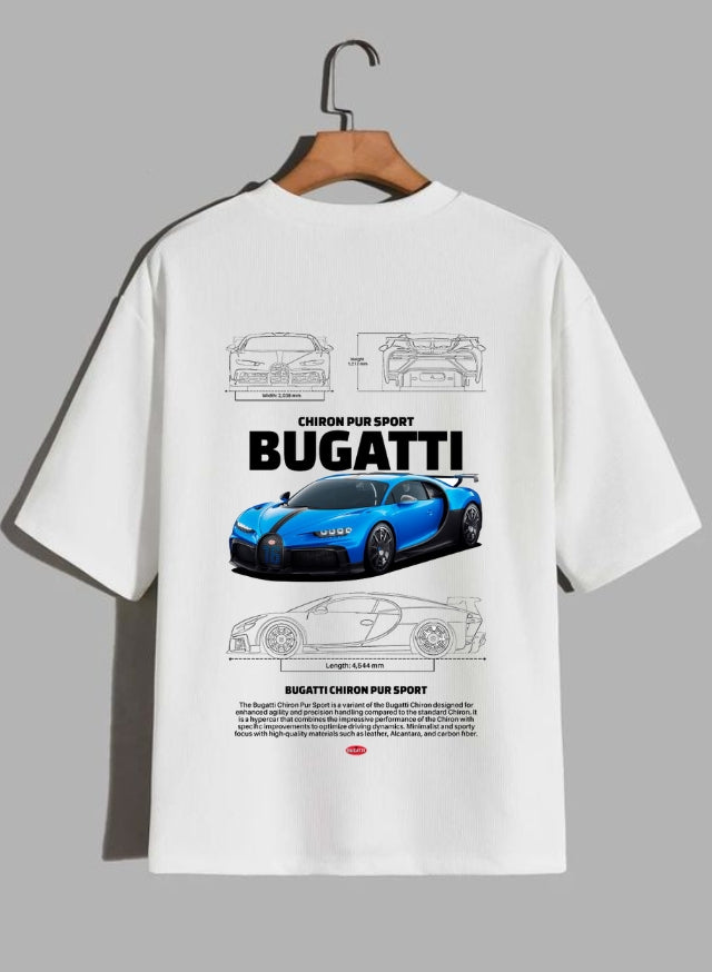 Bugatti Chiron Printed Oversized T-Shirt – Luxury Hypercar Graphic Tee for Supercar Enthusiasts