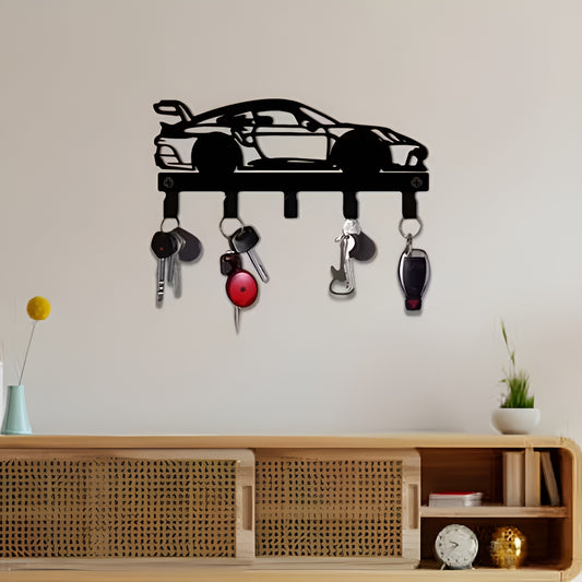 Race Car Metal Key Hook – Wall-Mounted Key Holder with Racer Silhouette