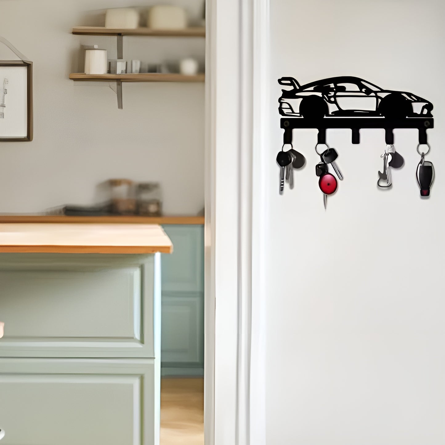 Race Car Metal Key Hook – Wall-Mounted Key Holder with Racer Silhouette