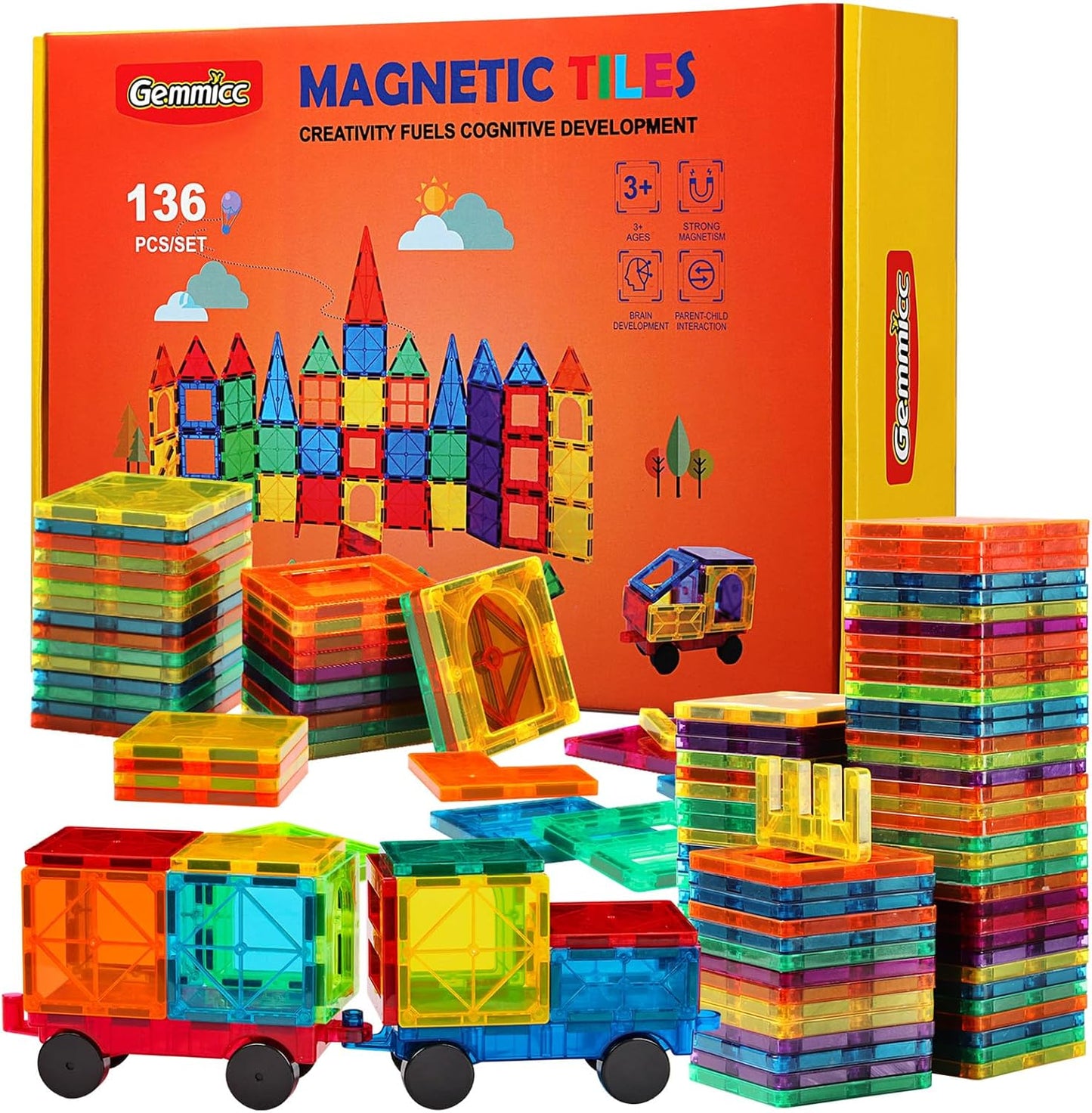 Magnetic Tiles Deluxe 136 PCS – 3D Building Blocks Magnet Toys for Kids