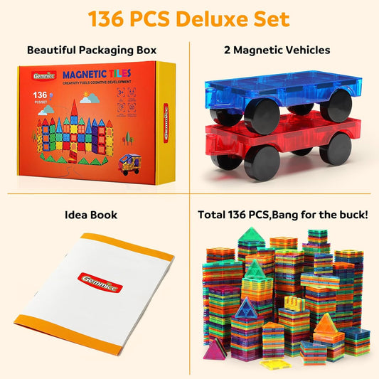 Magnetic Tiles Deluxe 136 PCS – 3D Building Blocks Magnet Toys for Kids