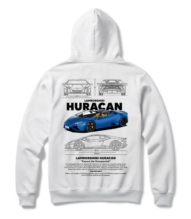 Lamborghini Huracán Hoodie – Exotic Supercar Graphic Pullover for Car Enthusiasts