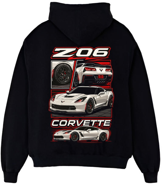 Corvette Z06 Printed Hoodie – American Muscle Car Graphic Pullover for Streetwear & Racing Fans