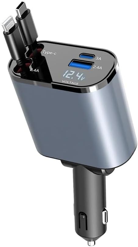 Retractable Car Charger 4-in-1 – Fast Charging Car Phone Charger with Multiple USB Cables