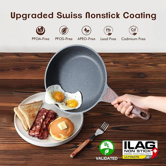 Nonstick Frying Pan Skillet – Swiss Granite Coating Omelette Pan, Healthy Stone Cookware Chef’s Pan