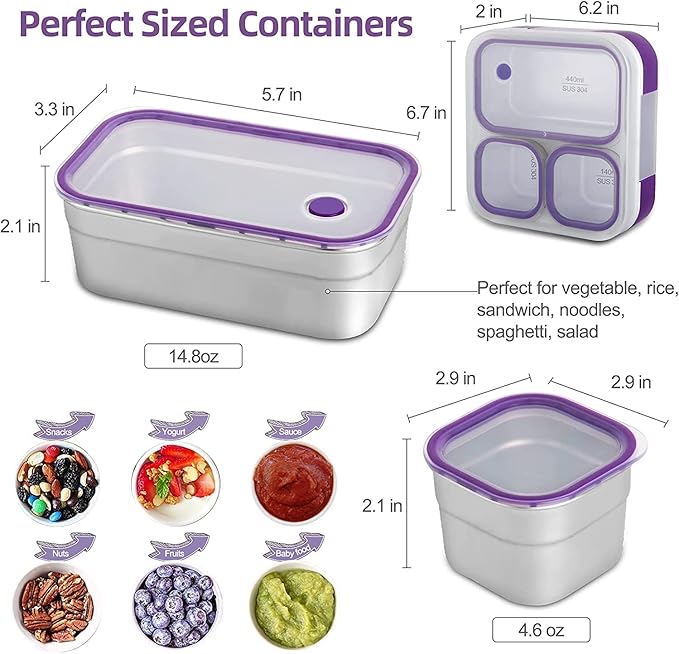 Stainless Steel Lunch Box for Kids – 720ML Insulated Bento Box with 3 Compartments, Leakproof, BPA-Free, Dishwasher Safe