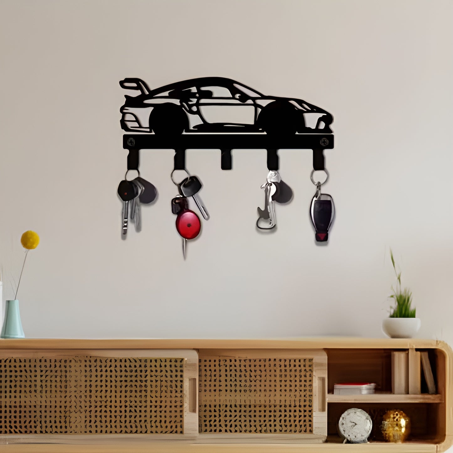 Race Car Metal Key Hook – Wall-Mounted Key Holder with Racer Silhouette