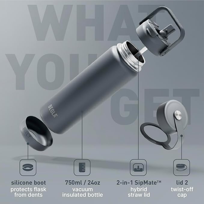750ml Stainless Steel Insulated Water Bottle – Double Wall Thermos with Straw & Wide Mouth Lids (Hot & Cold)