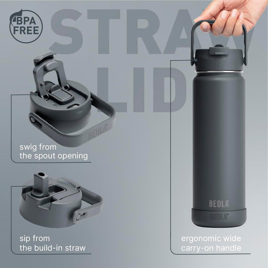 750ml Stainless Steel Insulated Water Bottle – Double Wall Thermos with Straw & Wide Mouth Lids (Hot & Cold)
